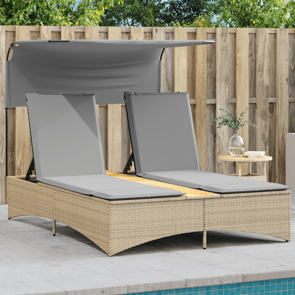 Two-seater sun lounger, sand-coloured mixed polyrattan