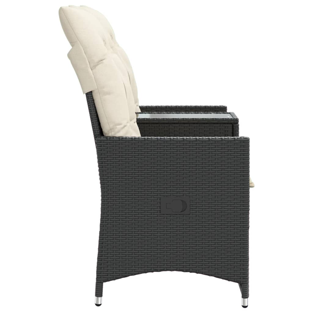 Atlošiama dvivietė sodo sofa su staliuku, juoda, poliratanas