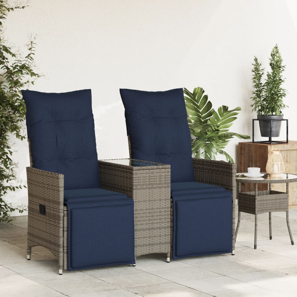 Atlošiama sodo sofa, 2 vietų, su staliuku, pilka, polirotangas