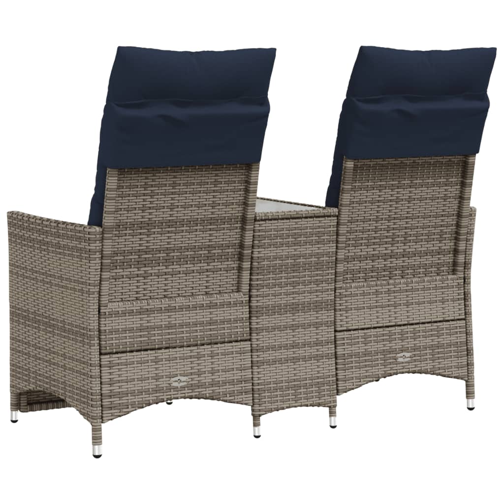 Atlošiama sodo sofa, 2 vietų, su staliuku, pilka, polirotangas