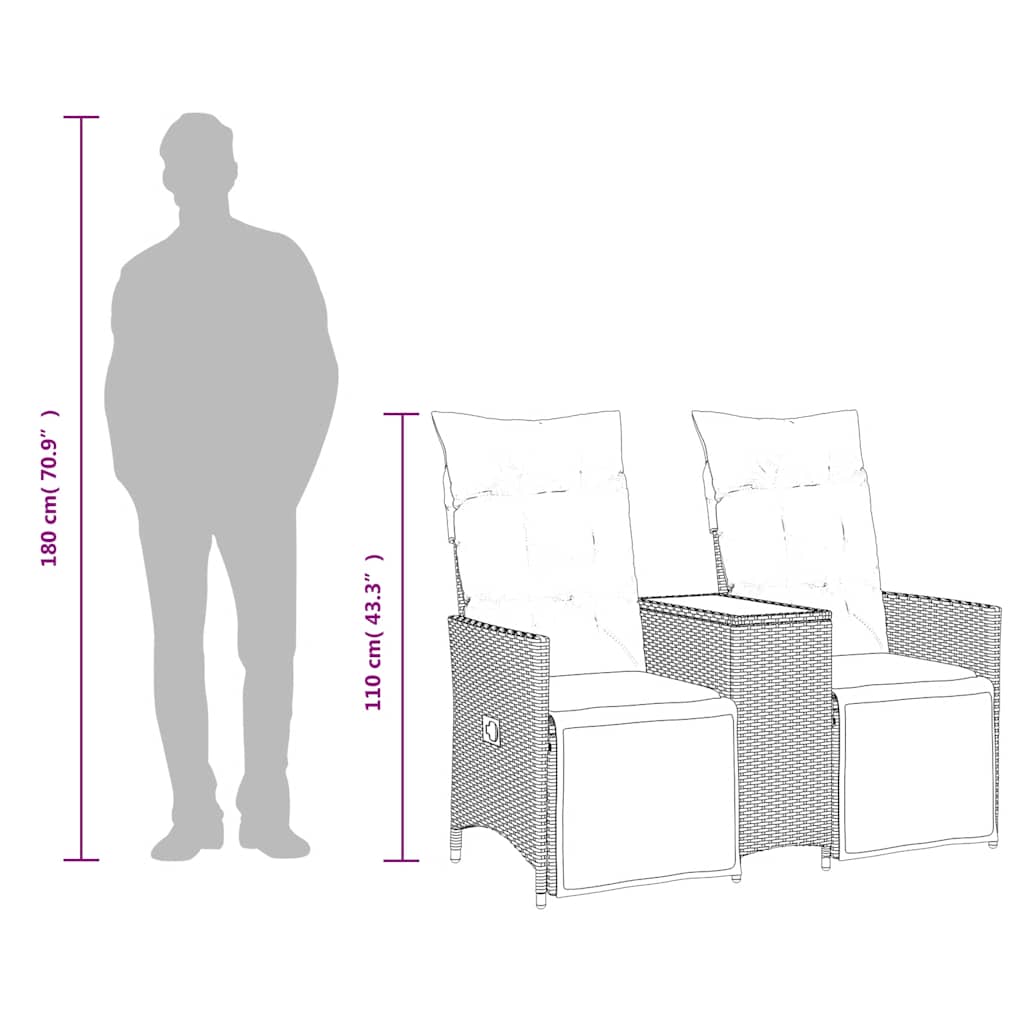 Atlošiama sodo sofa, 2 vietų, su staliuku, pilka, polirotangas