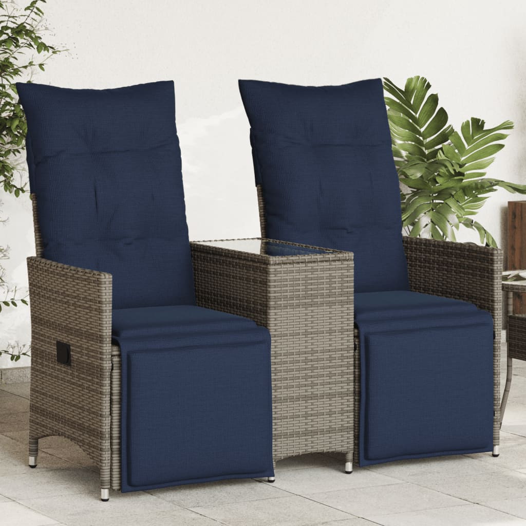 Atlošiama sodo sofa, 2 vietų, su staliuku, pilka, polirotangas
