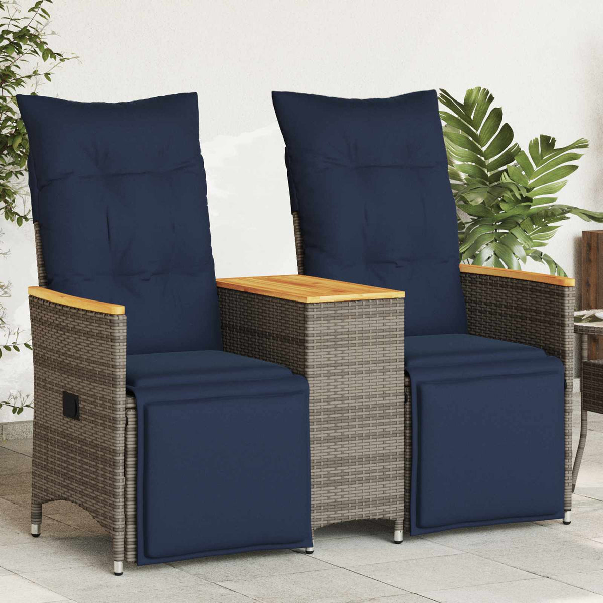 Atlošiama sodo sofa, 2 vietų, su staliuku, pilka, polirotangas