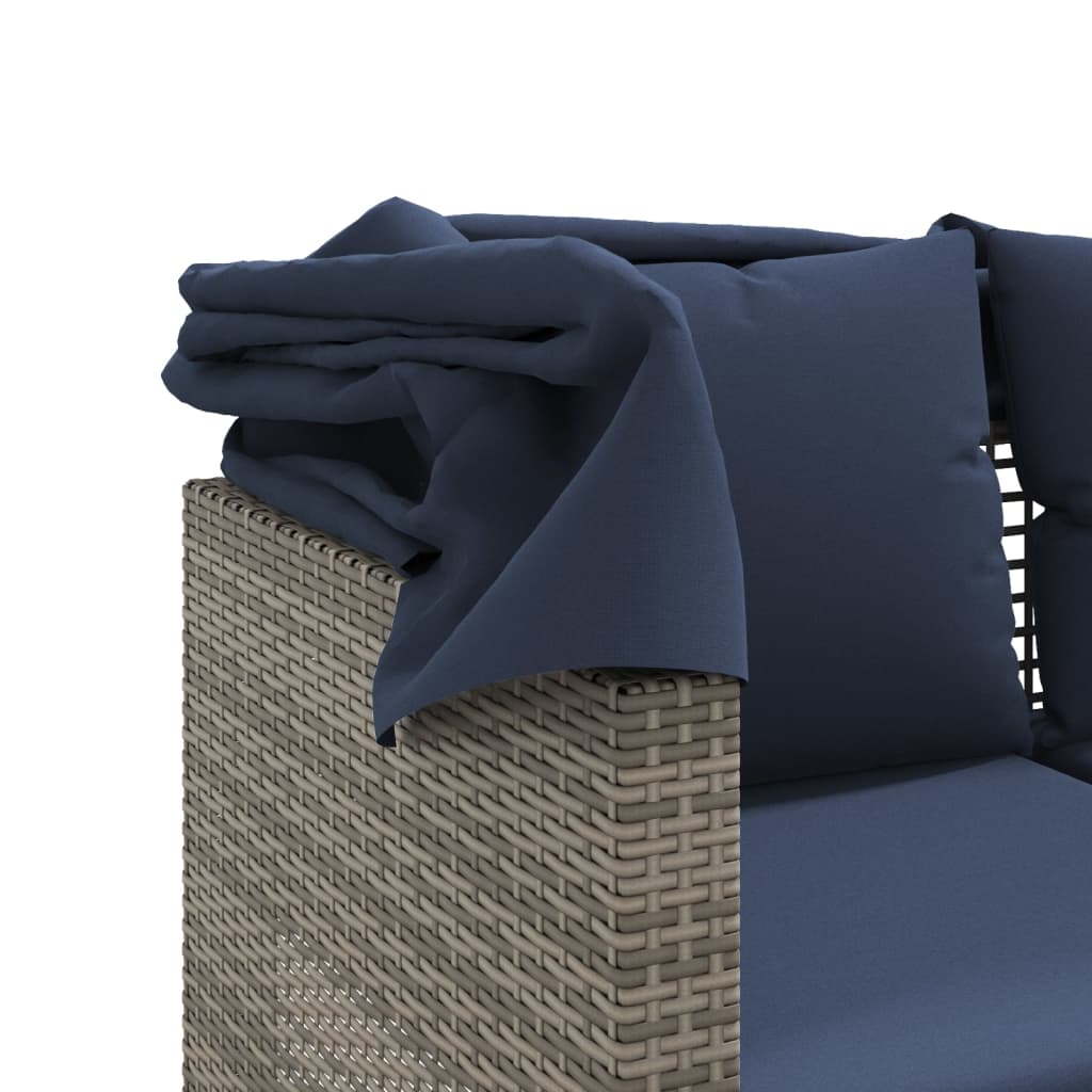 Sodo sofa, 3 vietų, su stogeliu ir taburetėmis, pilka, poliratanas