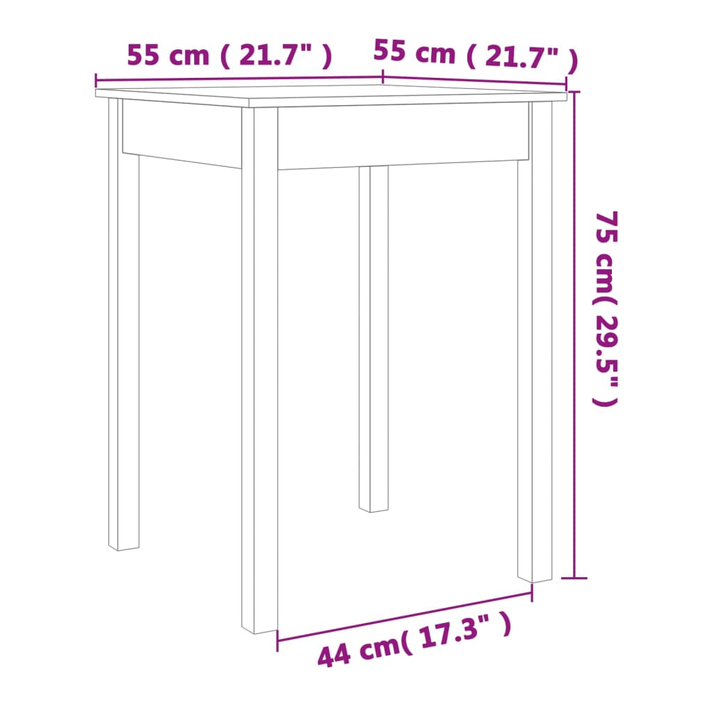 Dining table, wax brown, 55x55x75cm, solid pine