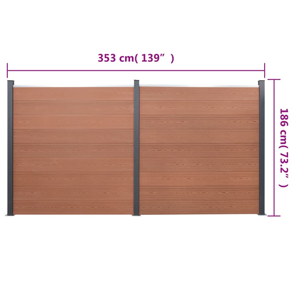 Fence panel kit, brown, 353x186cm, WPC