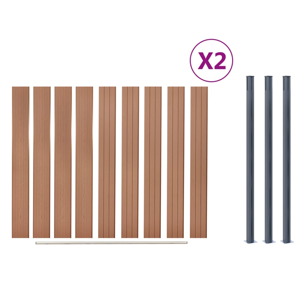 Fence panel kit, brown, 353x186cm, WPC