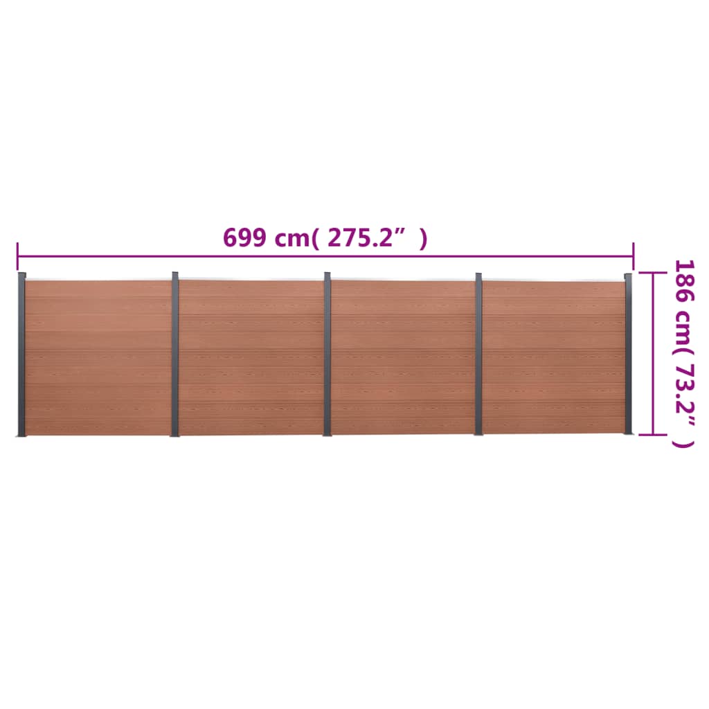 Fence Panel Set, Brown, 699x186cm, WPC