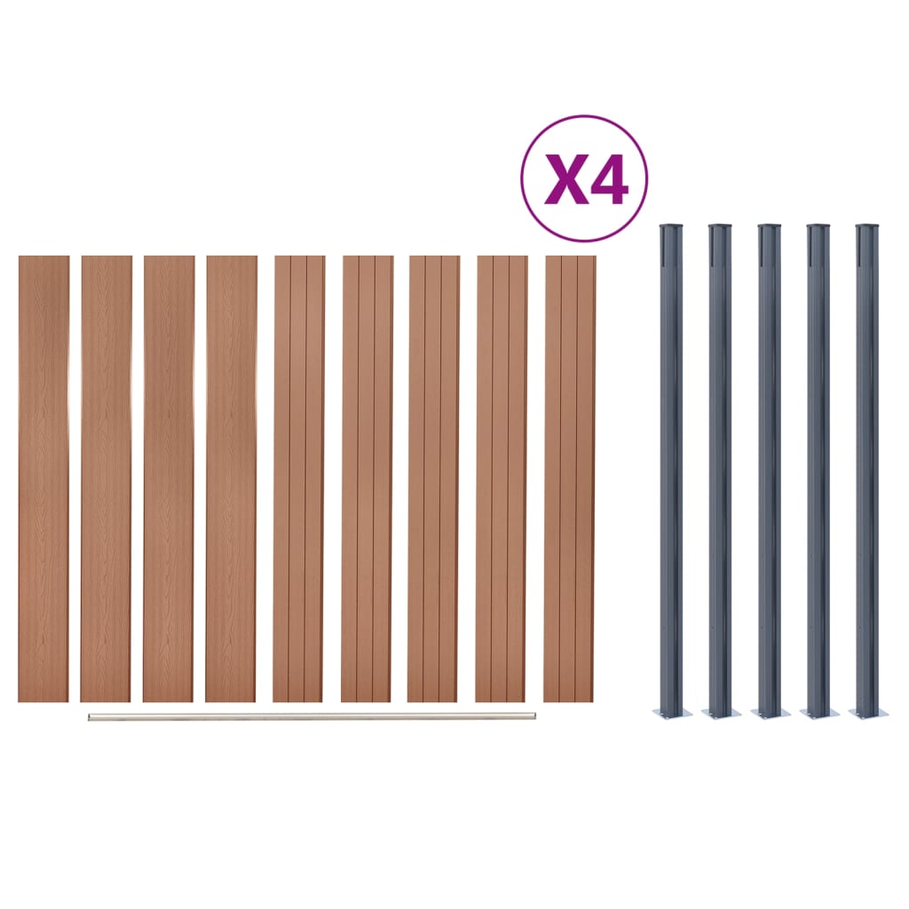 Fence Panel Set, Brown, 699x186cm, WPC