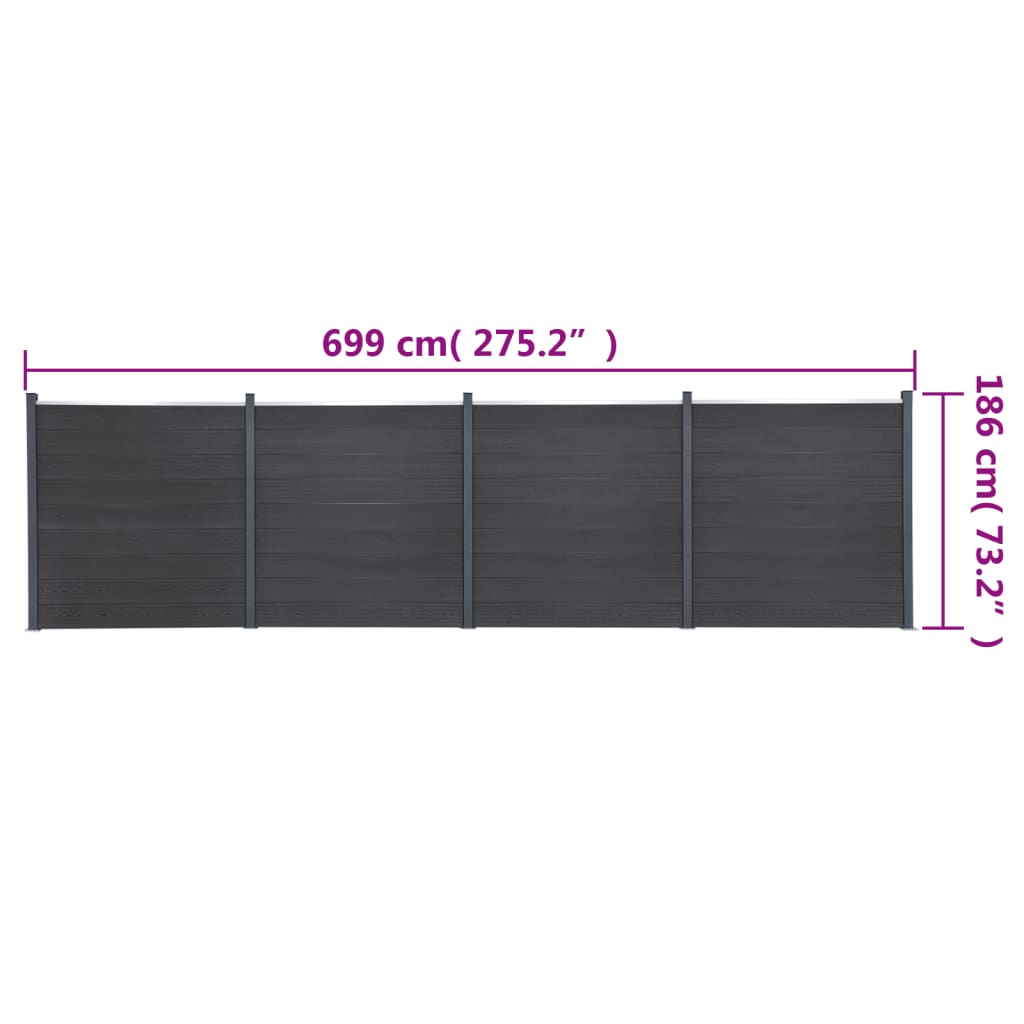 Fence panel set, grey, 699x186cm, WPC