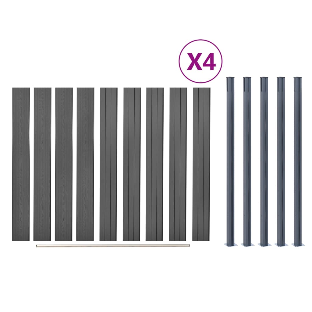 Fence panel set, grey, 699x186cm, WPC