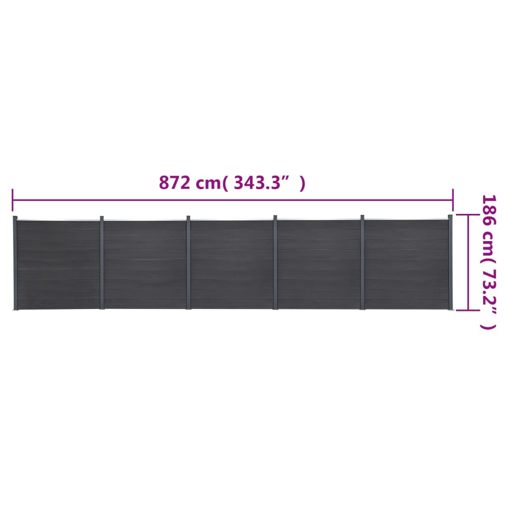 Fence panel set, grey, 872x186cm, WPC