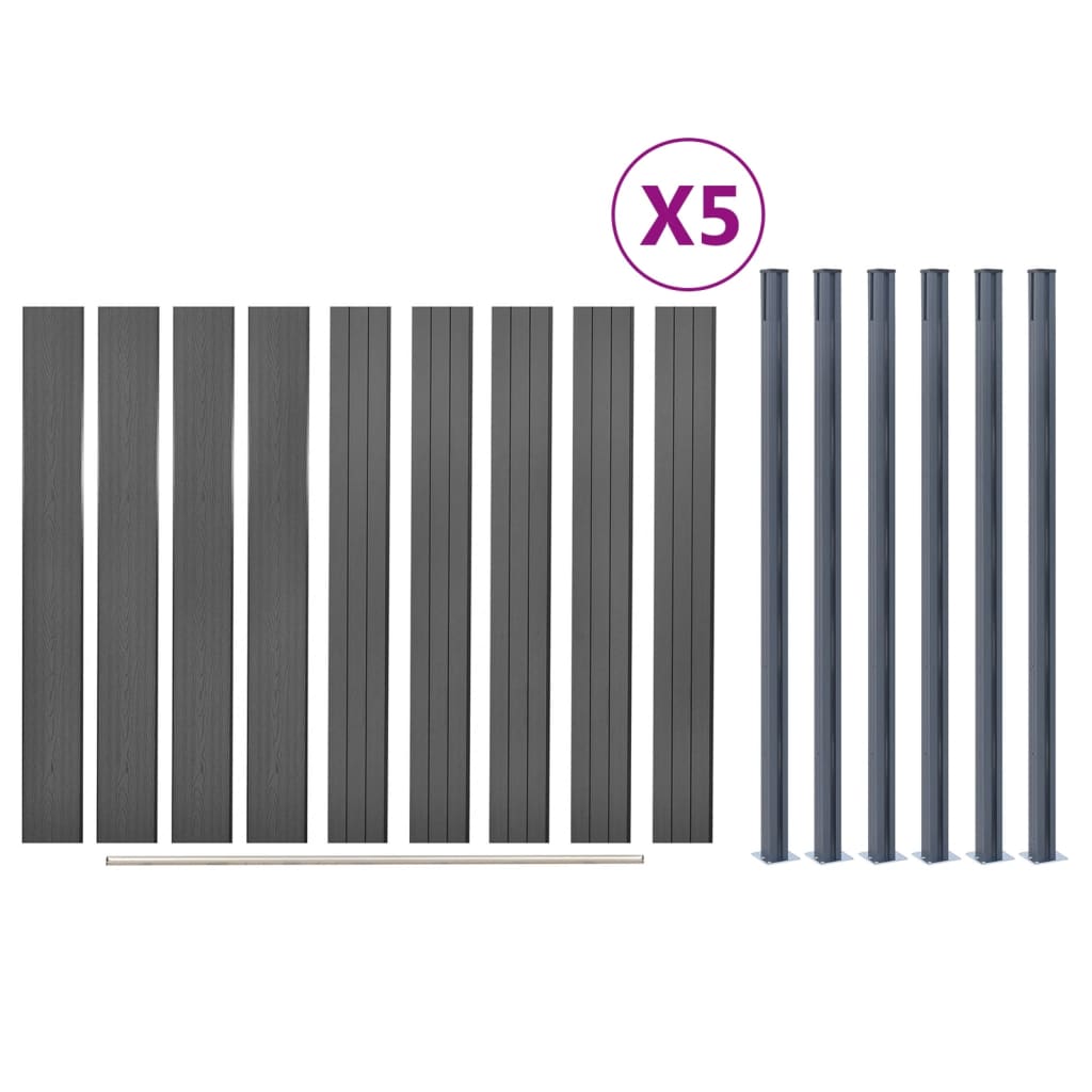 Fence panel set, grey, 872x186cm, WPC