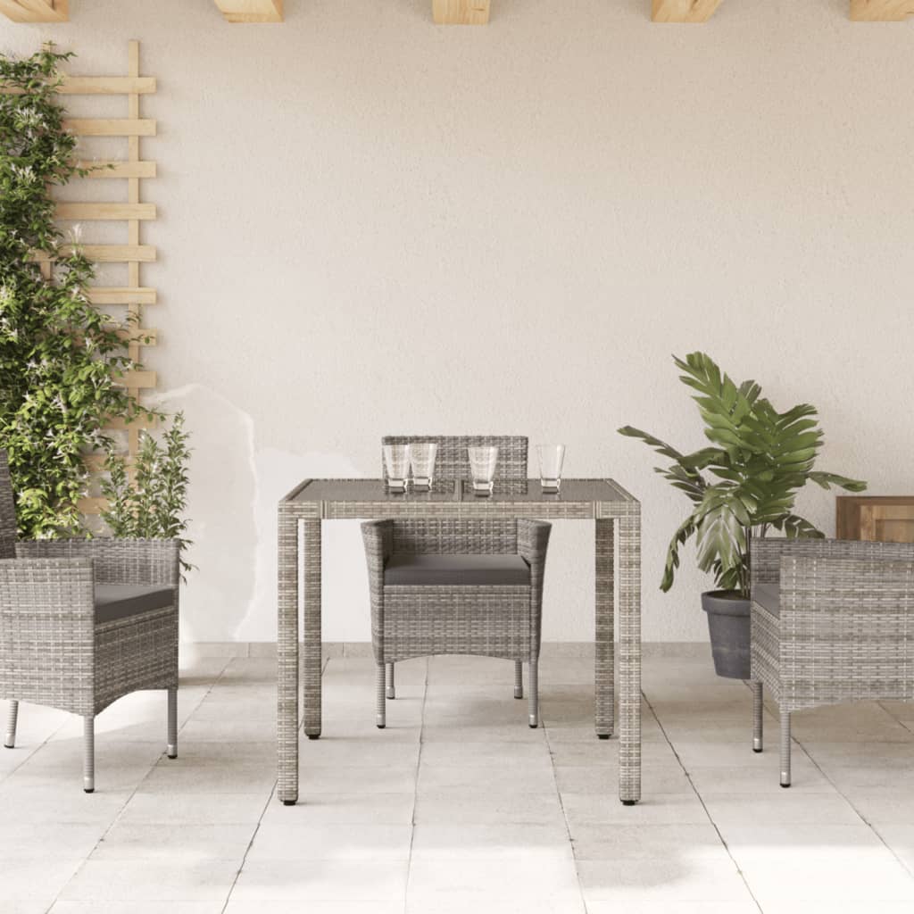 Table with glass top, gray, 90x90x75cm, polyrattan