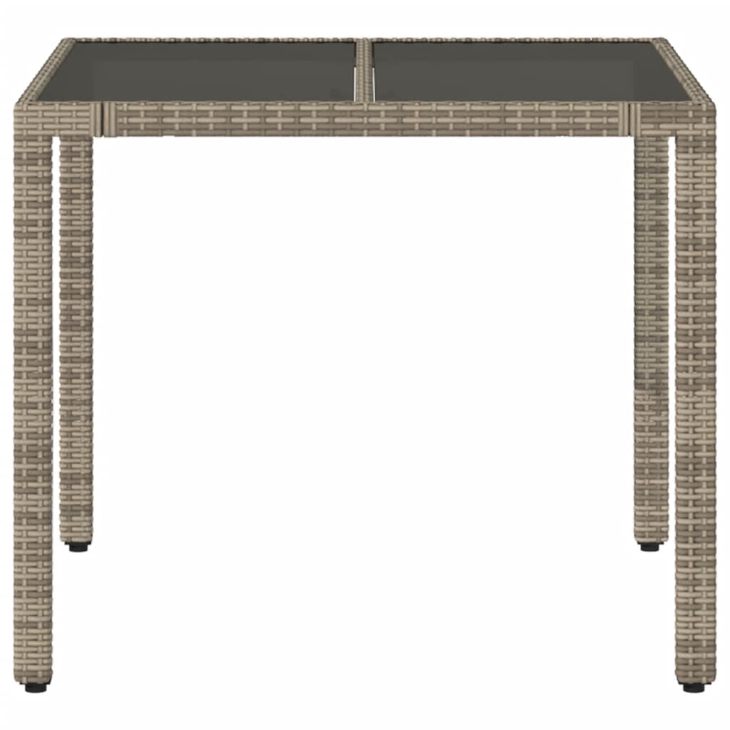 Table with glass top, gray, 90x90x75cm, polyrattan