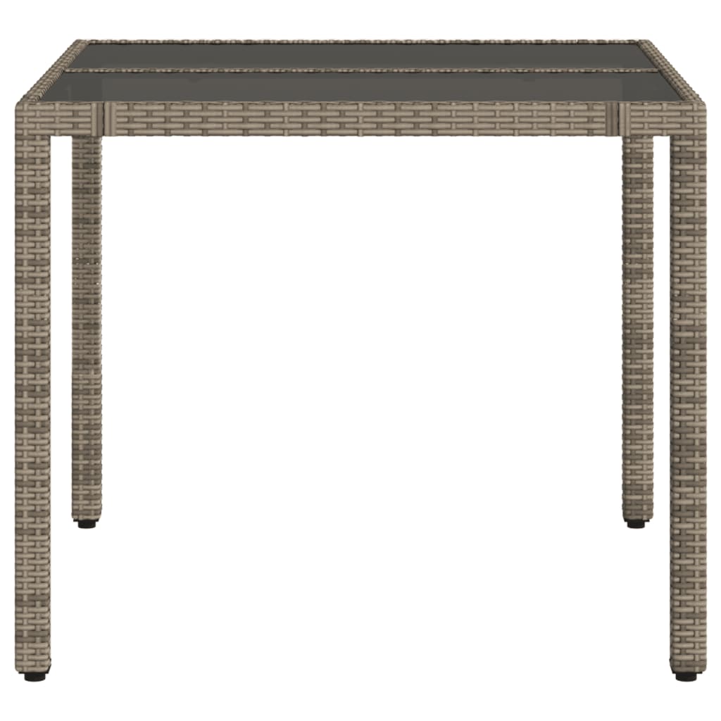 Table with glass top, gray, 90x90x75cm, polyrattan