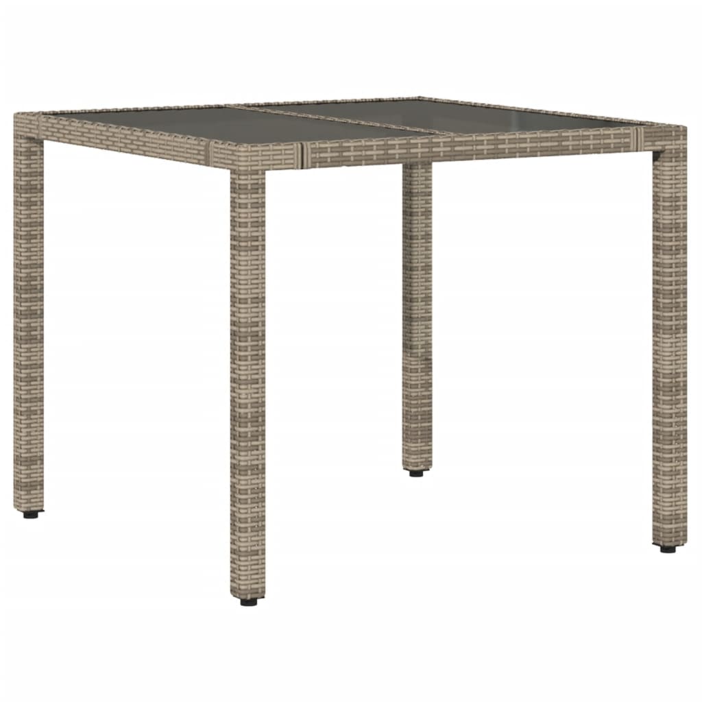 Table with glass top, gray, 90x90x75cm, polyrattan