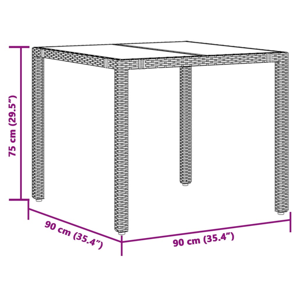 Table with glass top, gray, 90x90x75cm, polyrattan