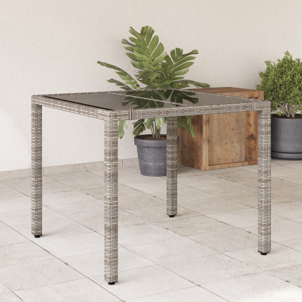 Table with glass top, gray, 90x90x75cm, polyrattan