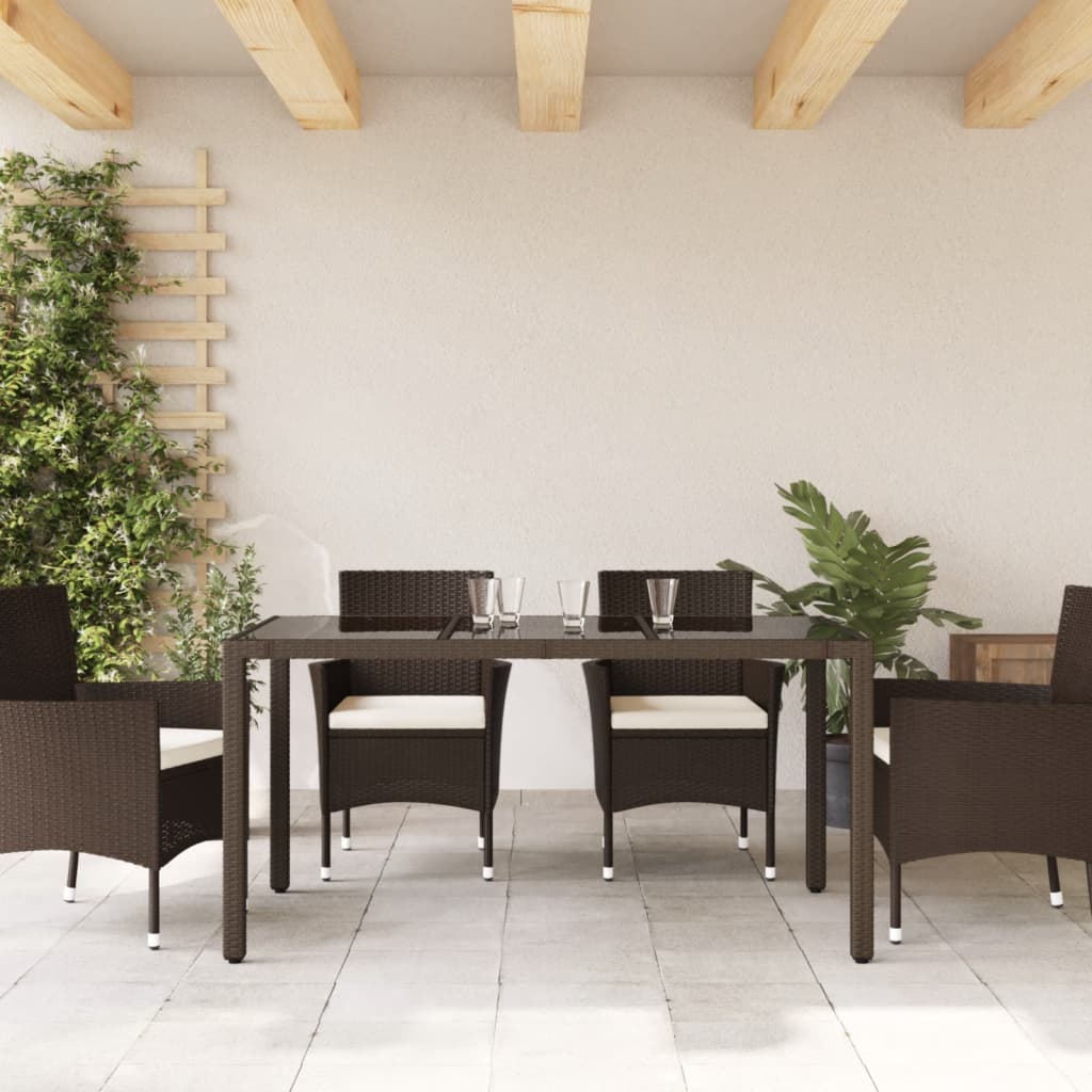 Galds ar stikla virsmu, brūns, 150x90x75cm, rotangpalma