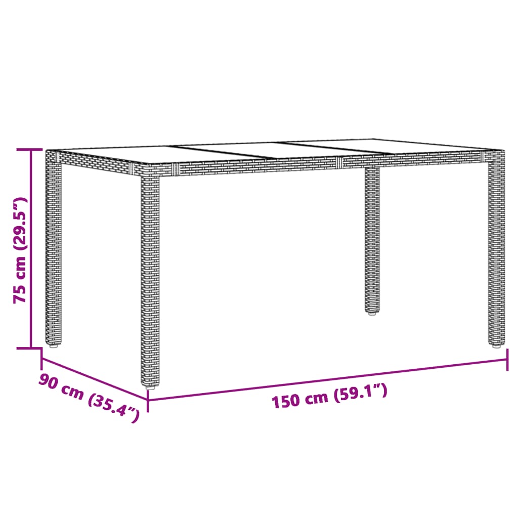 Galds ar stikla virsmu, brūns, 150x90x75cm, rotangpalma