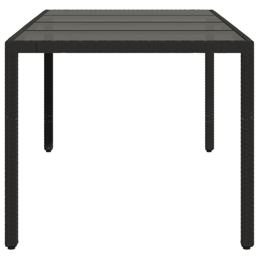 Table with glass top, black, 190x90x75, polyrattan