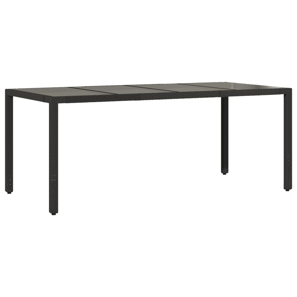 Table with glass top, black, 190x90x75, polyrattan