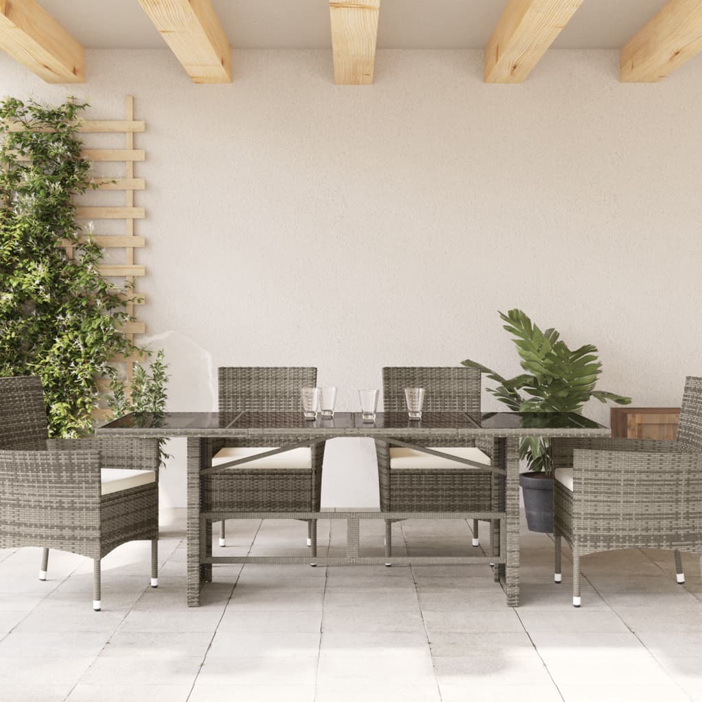 Table with glass top, gray, 190x80x75cm, PE rattan