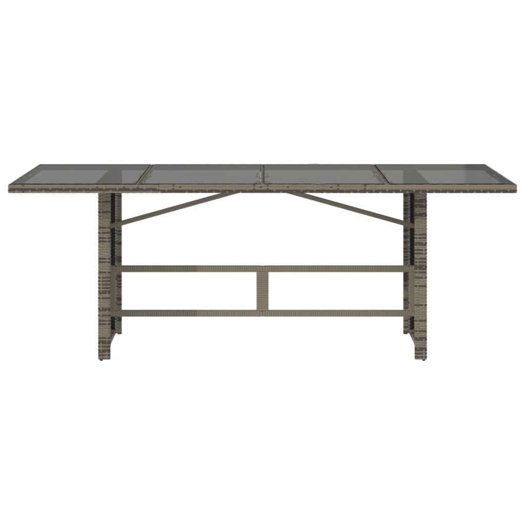 Table with glass top, gray, 190x80x75cm, PE rattan