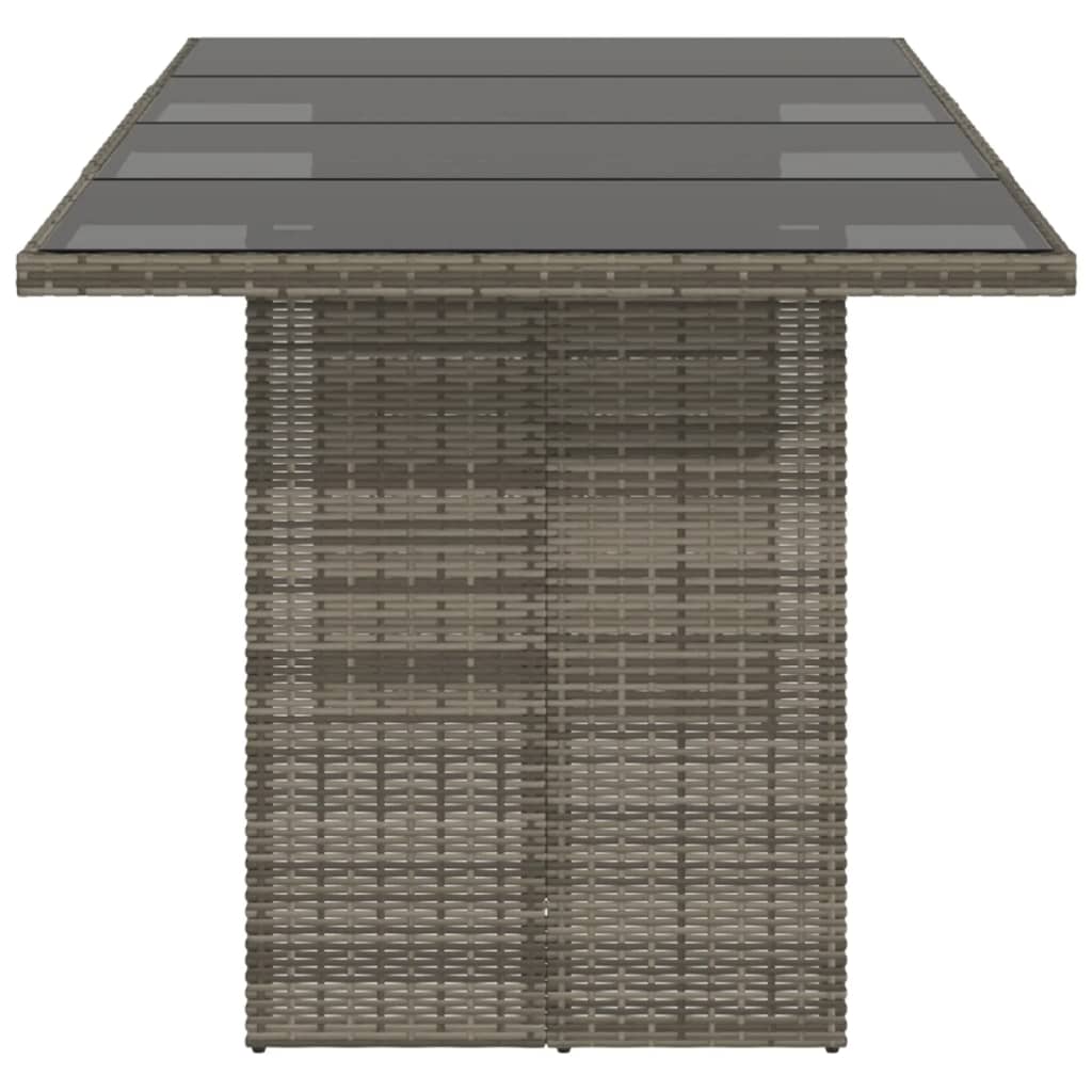 Table with glass top, gray, 190x80x75cm, PE rattan