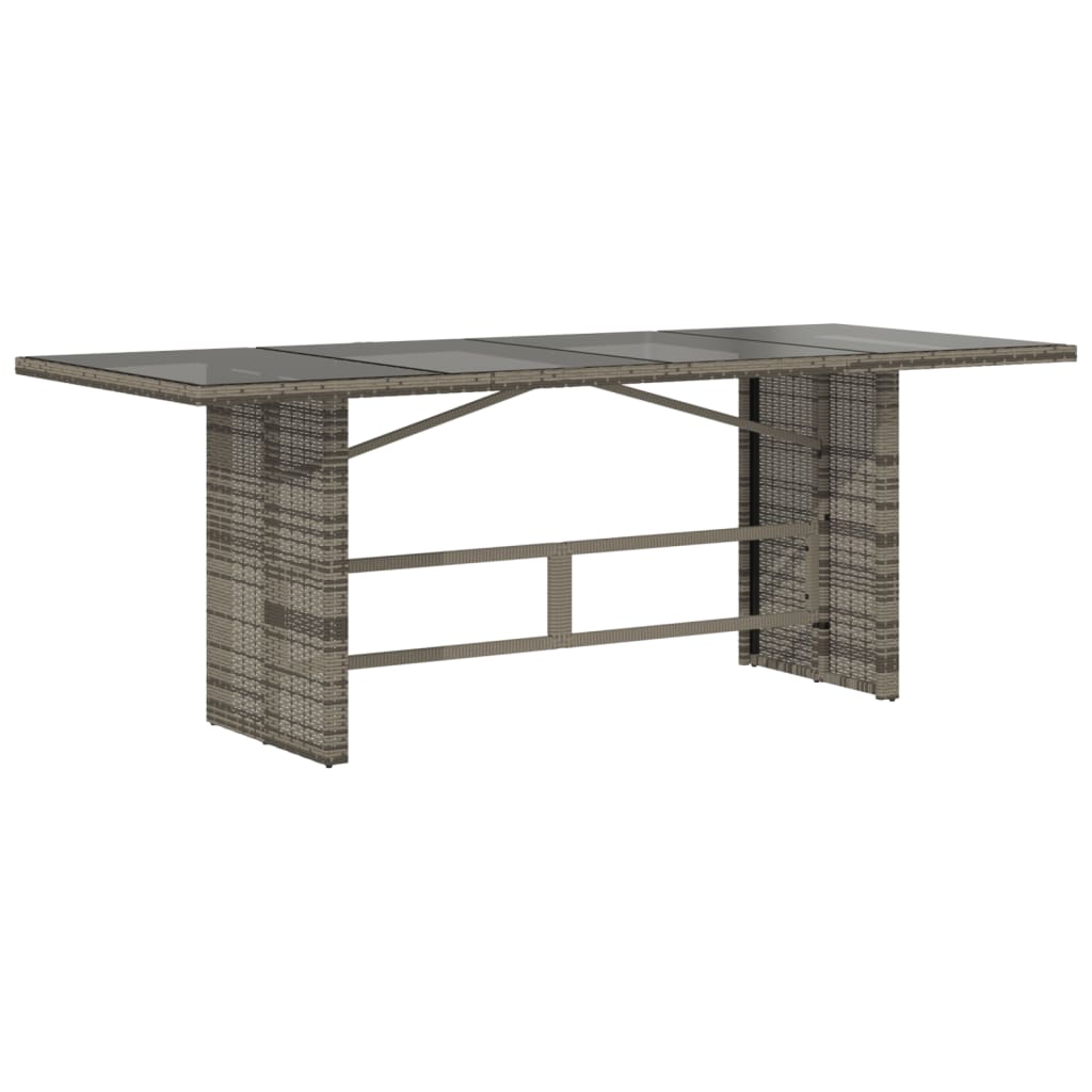 Table with glass top, gray, 190x80x75cm, PE rattan