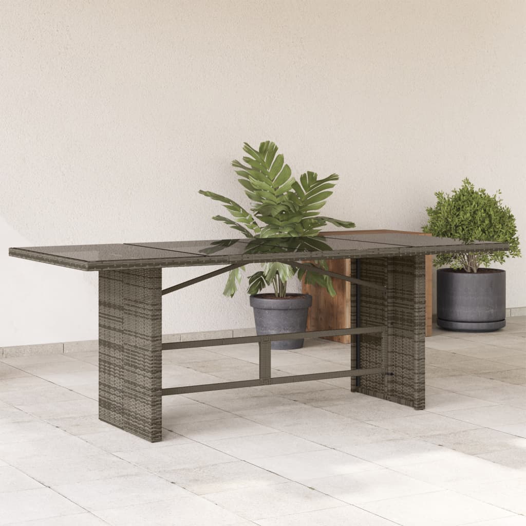 Table with glass top, gray, 190x80x75cm, PE rattan