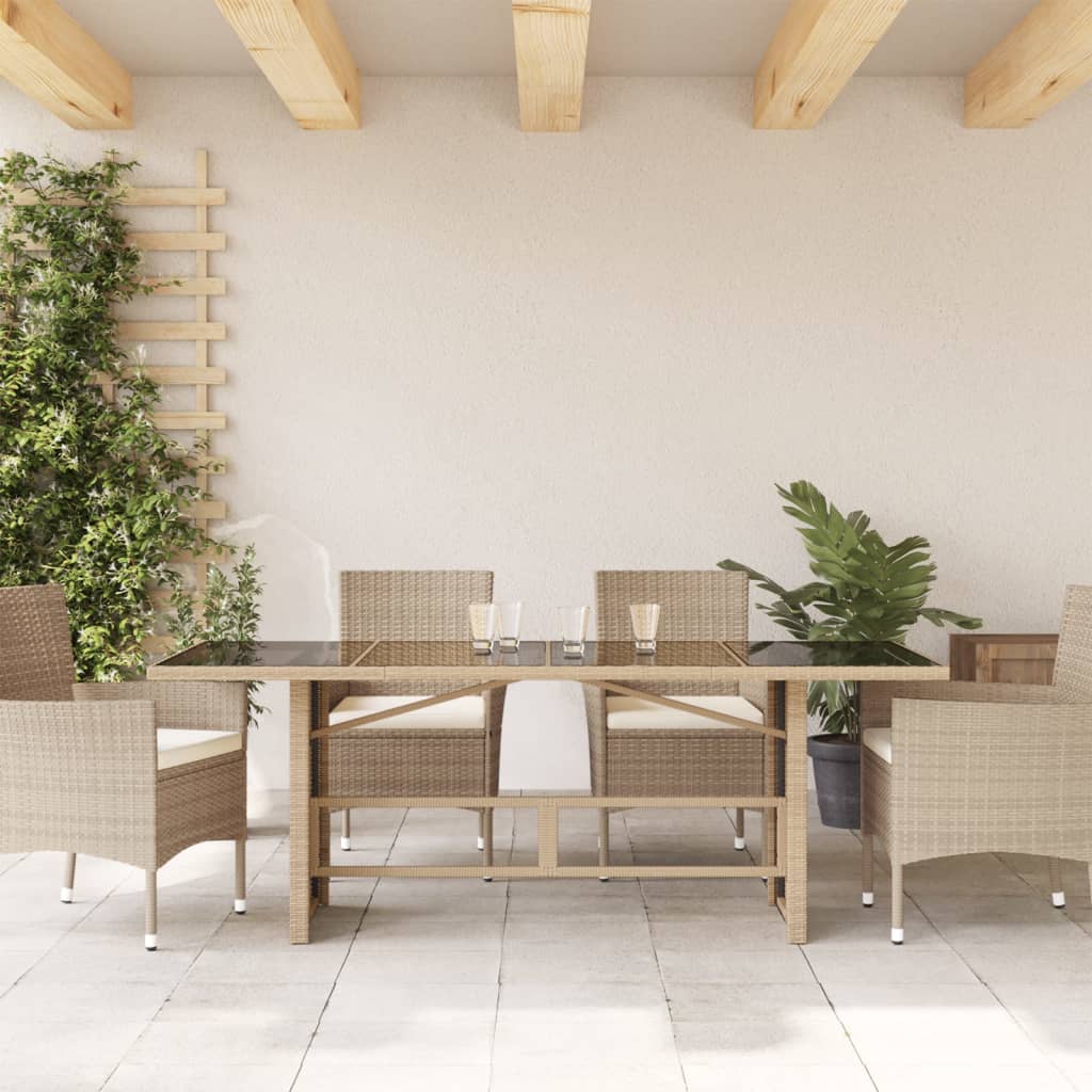 Table with glass top, sand, 190x80x75cm, PE rattan