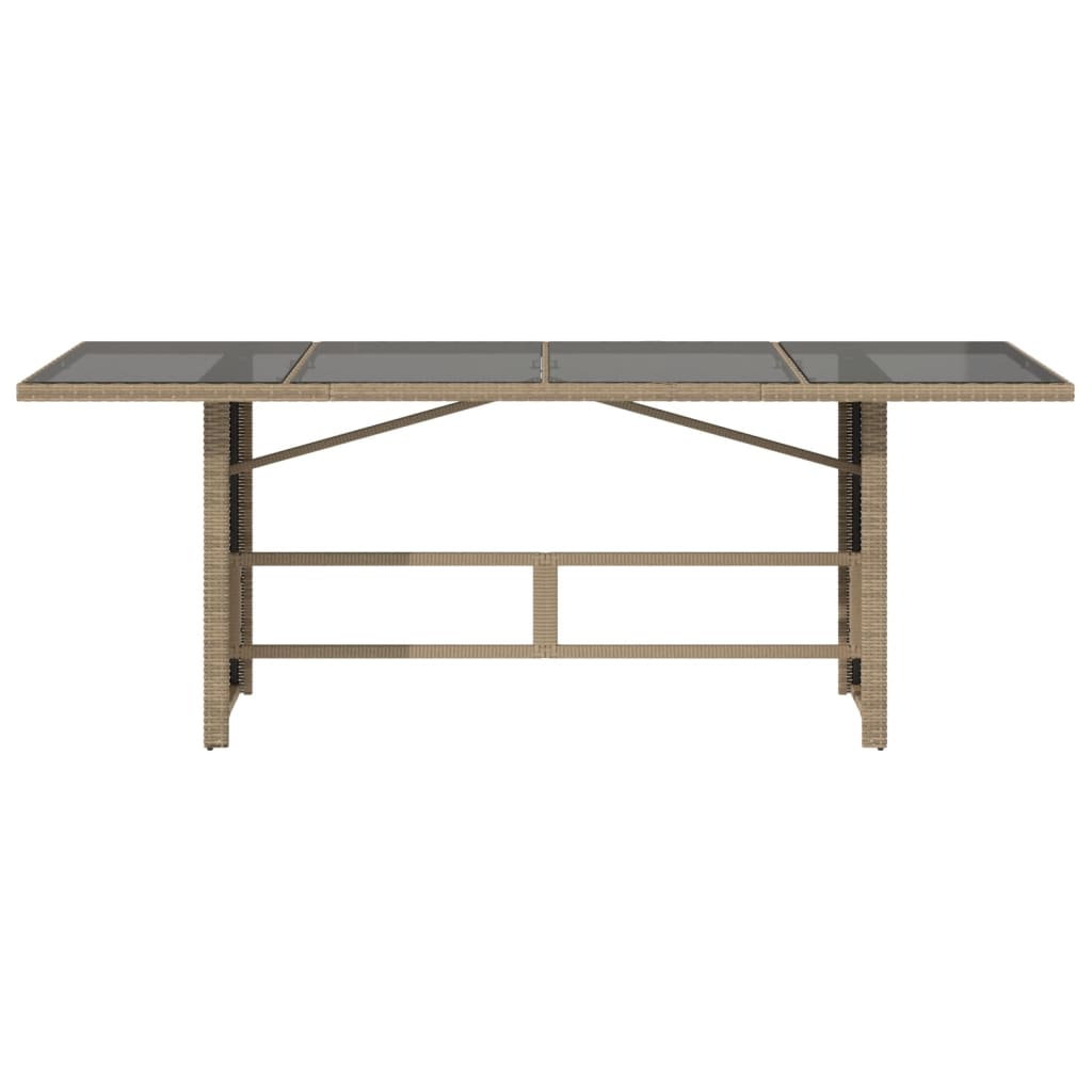 Table with glass top, sand, 190x80x75cm, PE rattan