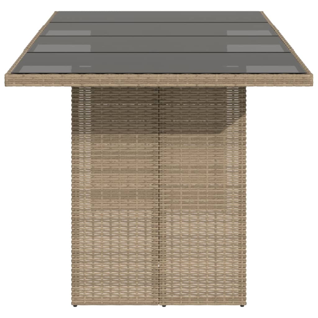 Table with glass top, sand, 190x80x75cm, PE rattan