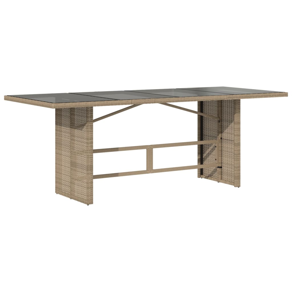 Table with glass top, sand, 190x80x75cm, PE rattan