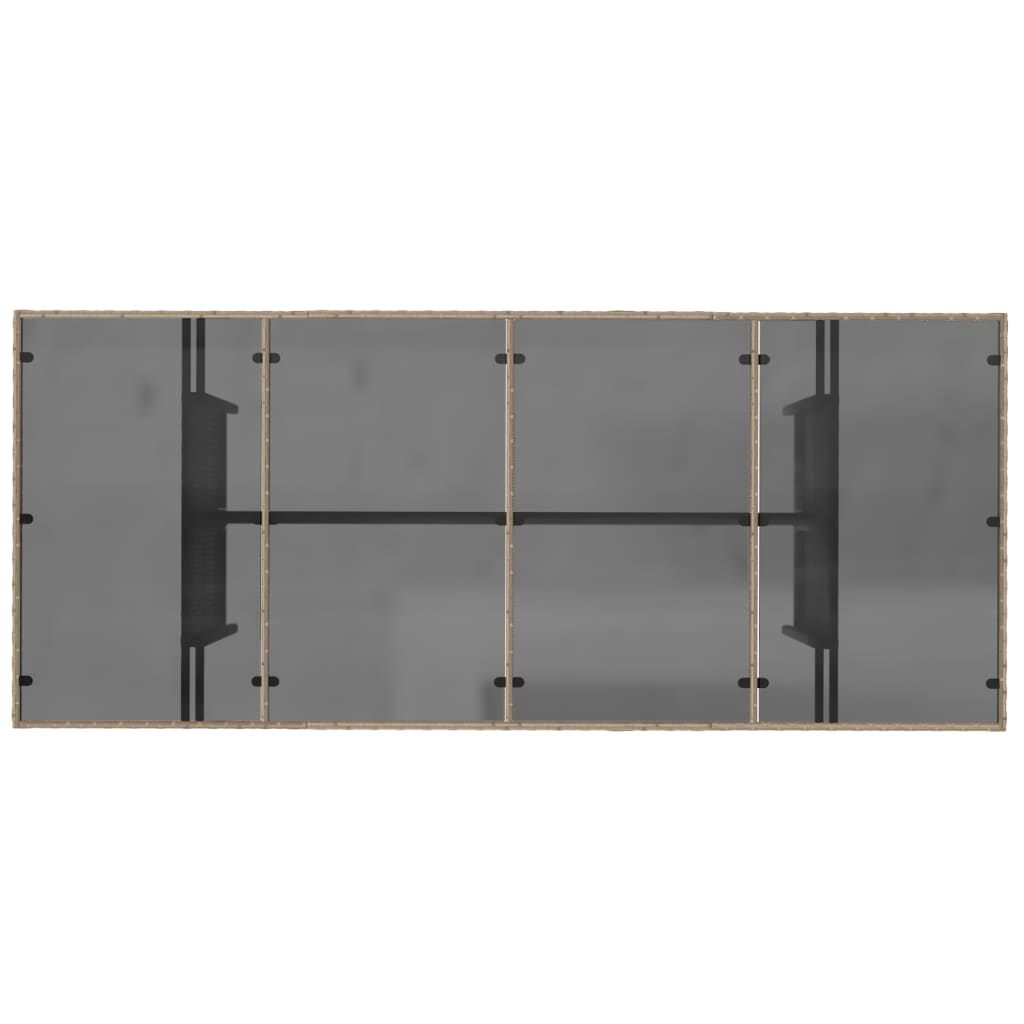 Table with glass top, sand, 190x80x75cm, PE rattan