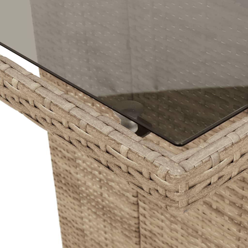 Table with glass top, sand, 190x80x75cm, PE rattan