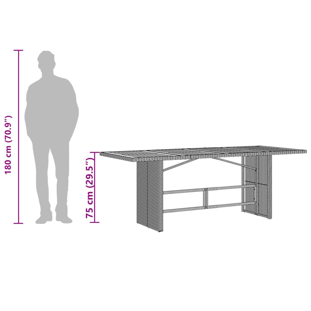 Table with glass top, sand, 190x80x75cm, PE rattan