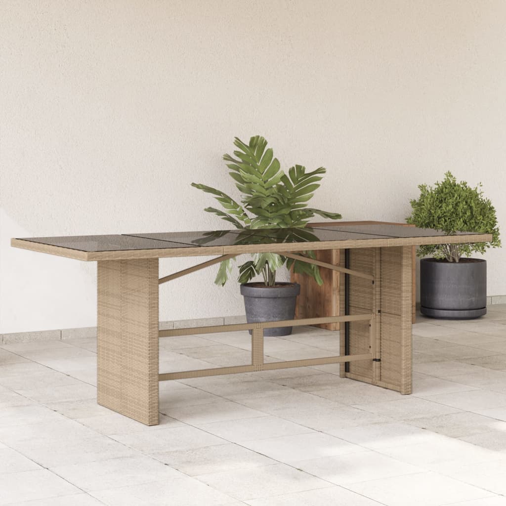 Table with glass top, sand, 190x80x75cm, PE rattan