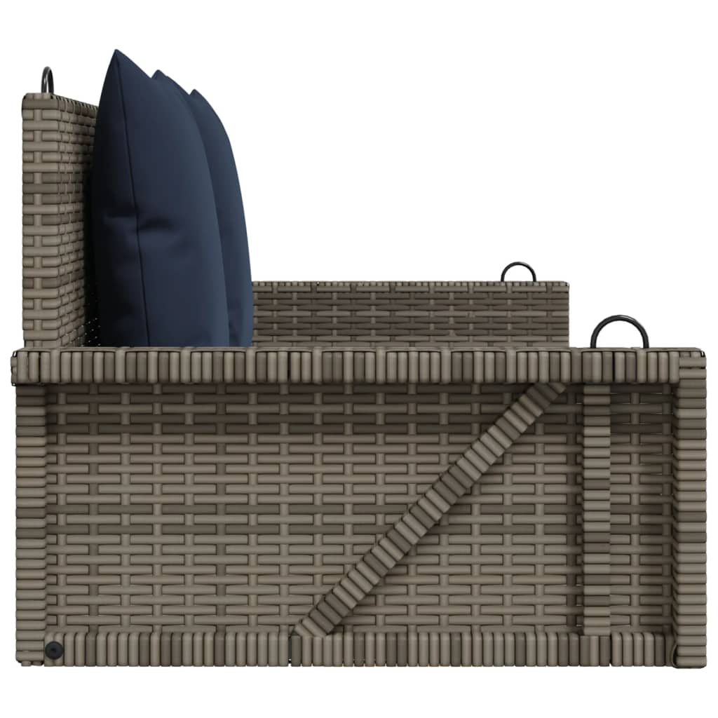Sūpynės su pagalvėlėmis, pilkos spalvos, 119x56x48cm, poliratanas