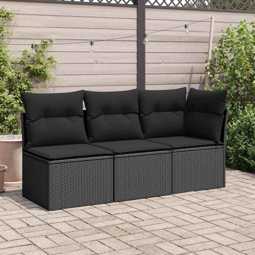 Sodo sofa be porankių su pagalvėlėmis, juoda, polirotangas