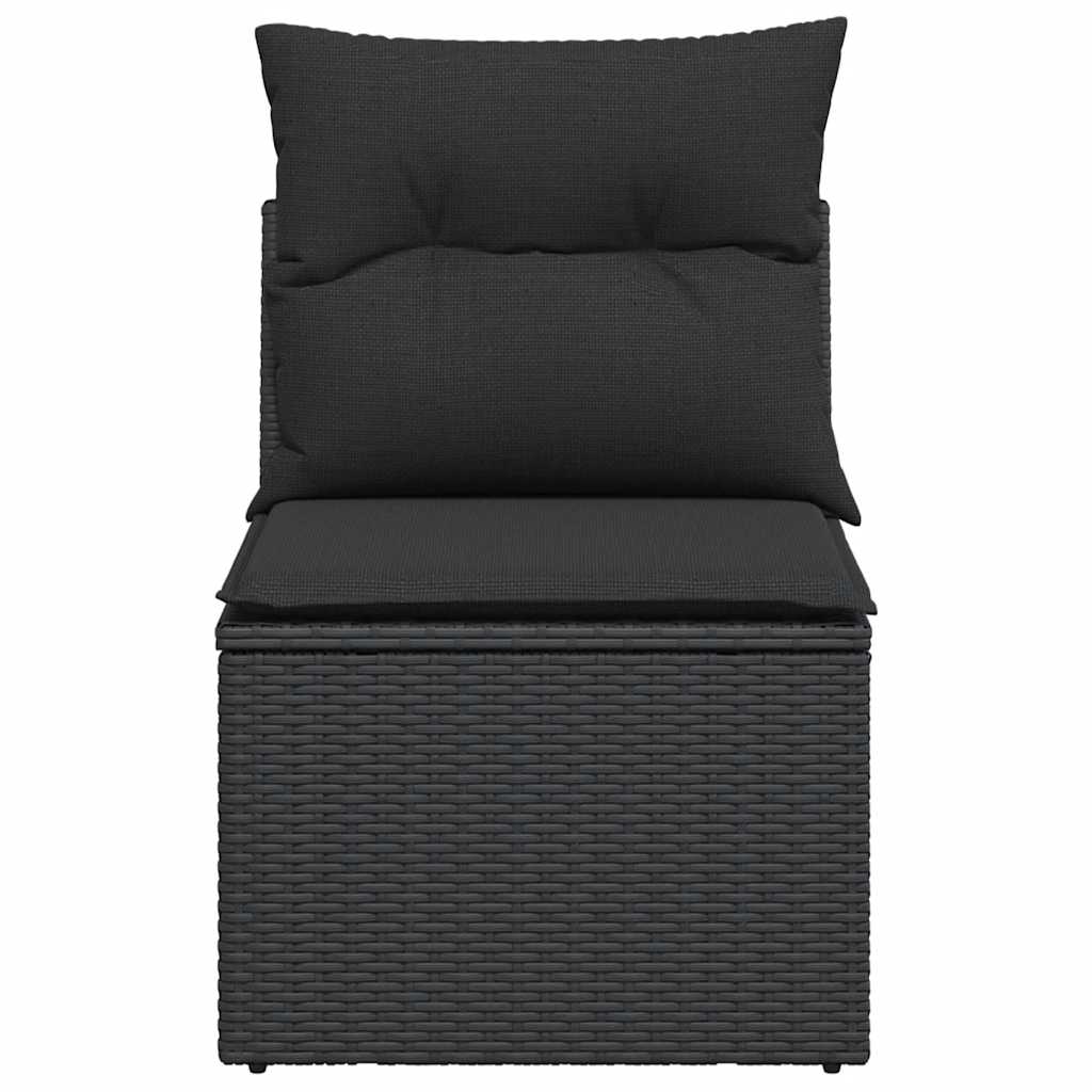 Sodo sofa be porankių su pagalvėlėmis, juoda, polirotangas