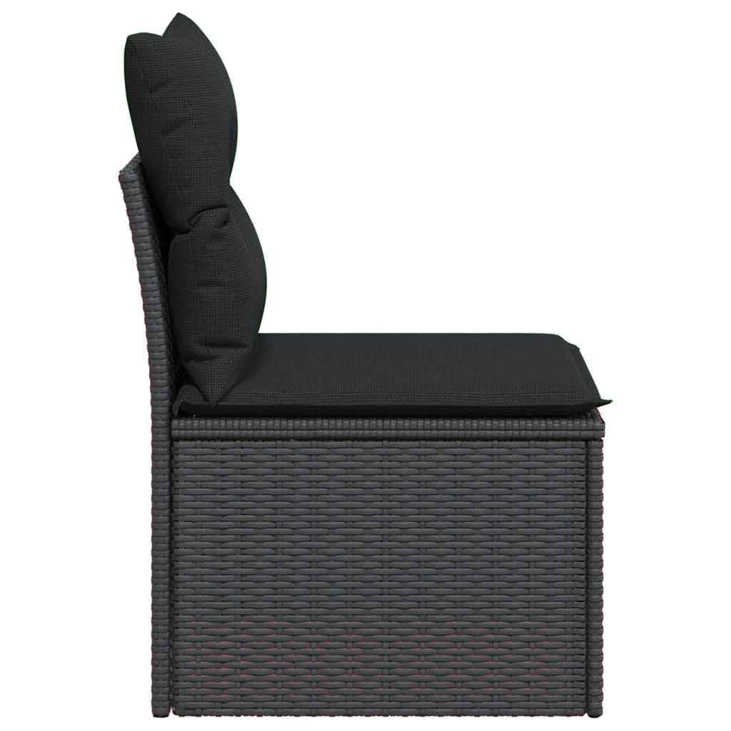 Sodo sofa be porankių su pagalvėlėmis, juoda, polirotangas