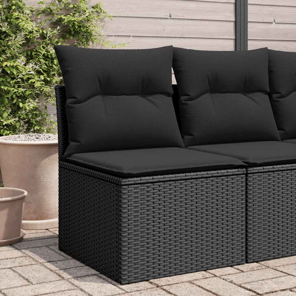 Sodo sofa be porankių su pagalvėlėmis, juoda, polirotangas