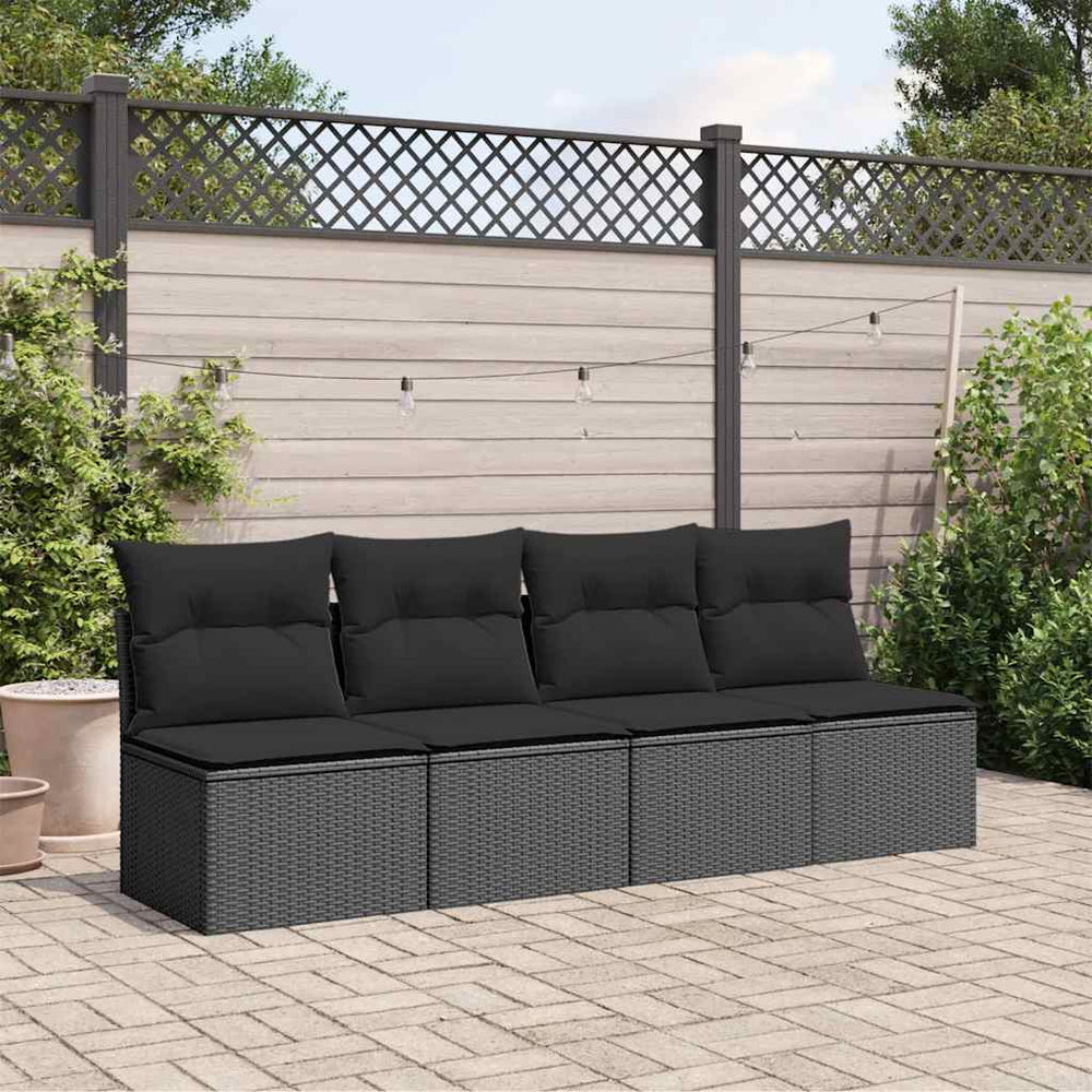 Sodo sofa su pagalvėlėmis, 4 sėdimos vietos, juodas, polirotangas