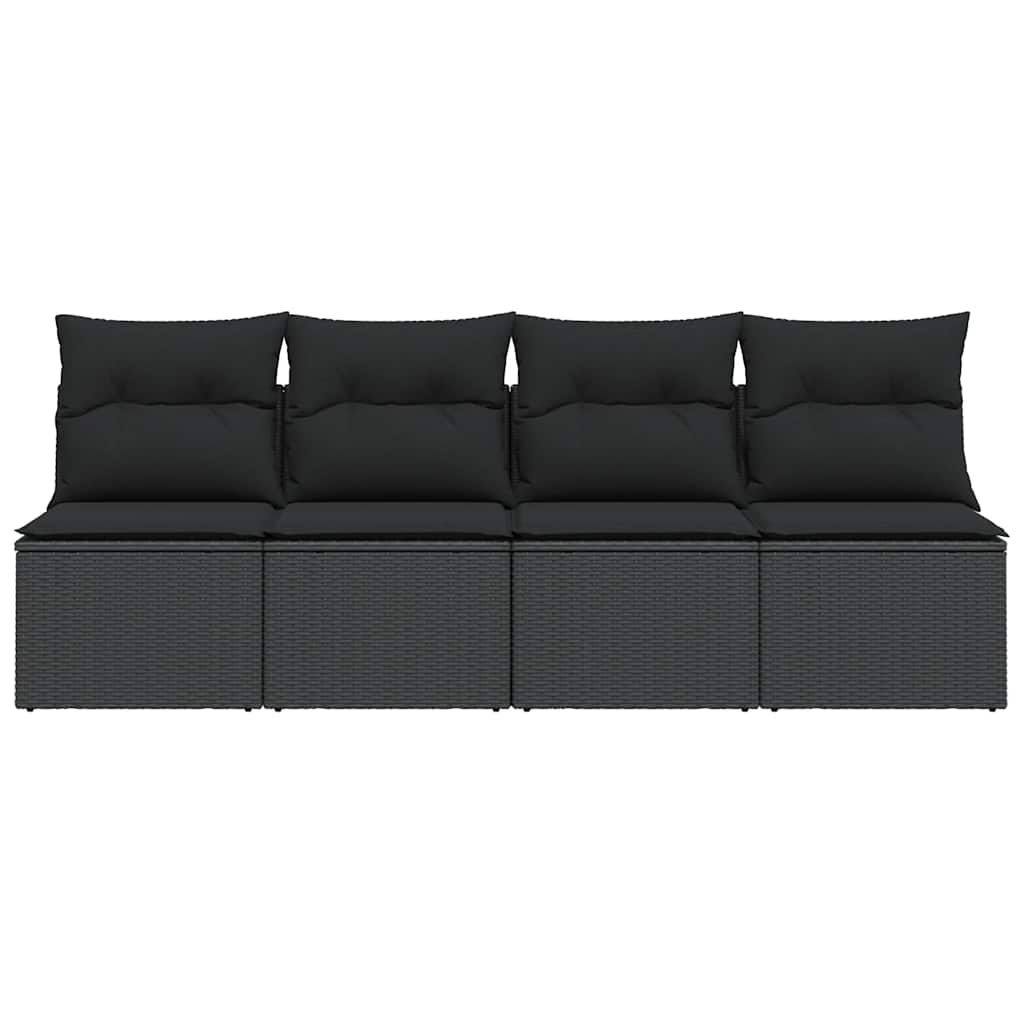 Sodo sofa su pagalvėlėmis, 4 sėdimos vietos, juodas, polirotangas