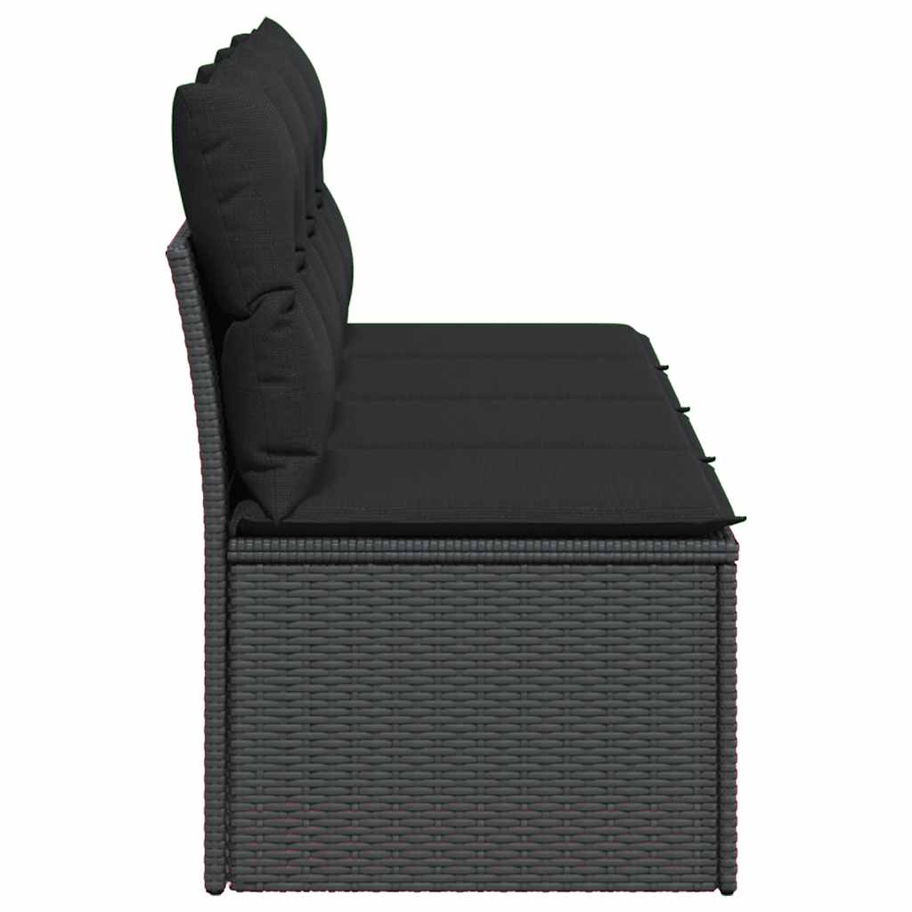 Sodo sofa su pagalvėlėmis, 4 sėdimos vietos, juodas, polirotangas
