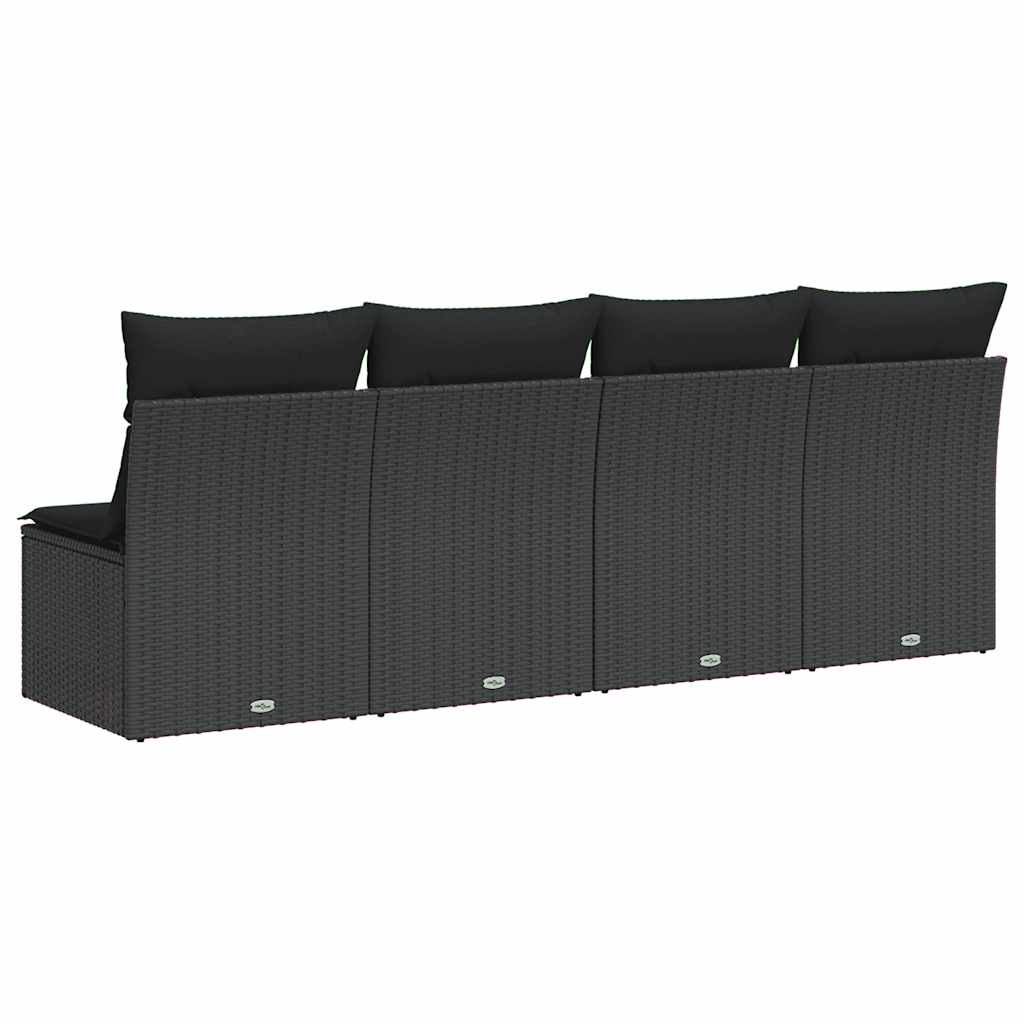 Sodo sofa su pagalvėlėmis, 4 sėdimos vietos, juodas, polirotangas