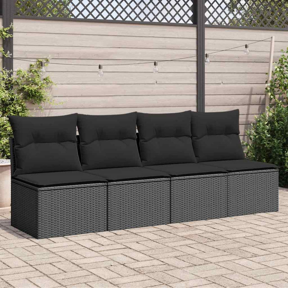 Sodo sofa su pagalvėlėmis, 4 sėdimos vietos, juodas, polirotangas